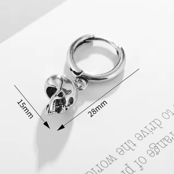 Halloween gothic vintage black Silver Skull Hoop Earrings - Picture 5 of 7